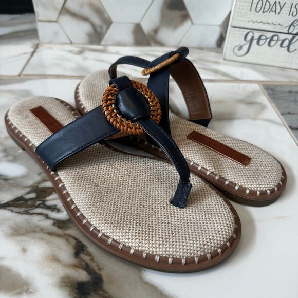 Nautica Shoes - Nautica Women’s Thong Sandals Navy Blue/Tan w/Gold Hardware Size 9 Flip Flops